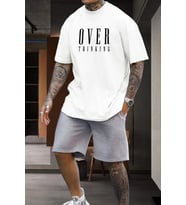 Unisex Over Baskılı Şort Takım (Beyaz)