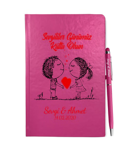 Sevgililer Gününe Özel Pembe Defter Kalem & Hediye Seti 18