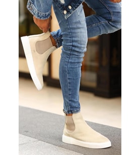 Shoetyle - Bej Hakiki Deri Süet Erkek Chelsea Bot 250-041