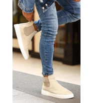 Shoetyle - Bej Hakiki Deri Süet Erkek Chelsea Bot   250-041