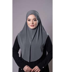 Antrasit Pratik Hazır Geçmeli Tesettür Eşarp Sandy Kumaş Yırtmaçlı Düz Hijab 2310_25