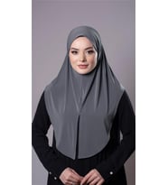 Antrasit Pratik Hazır Geçmeli Tesettür Eşarp Sandy Kumaş Yırtmaçlı Düz Hijab 2310_25