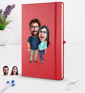BK Gift Kişiye Özel Sevgililer Karikatürlü Karikatürlü Kırmızı Termo Deri Defter 16x24cm Model 109