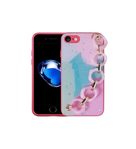 Apple iPhone 8 Uyumlu Kılıf Simli Desenli El Askılı Tutacaklı Zore Elsa Silikon Kapak (K.Pembe)