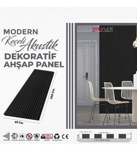 KEÇELİ DEKORATİF AKUSTİK AHŞAP PANEL – SİYAH RENK(60X240CM).