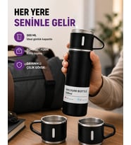 Çelik Termos Bardak Seti 500 ml Kapasite, Kaymaz Taban, Hediye Kutulu