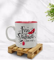 BK Gift Kişiye Özel Evin Süslüsü Tasarımlı İçi Kırmızı Renkli Kupa Bardak Model 2