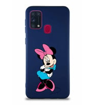Samsung Galaxy M31 Soft Premier Kapak Minnie Mouse-D Tasarımlı Silikon Kılıf - Lacivert (Şeffaf)