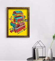 BK Gift Modern Soyut Tasarımlı Doğal Masif Ahşap Çerçeveli Tablo 45x65cm-1