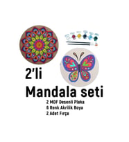 2'li Mandala Boyama Seti- Okul-aile Etkinliği-2 Ham Mdf Plaka, 6 Renk Boya,2 Fırça Model-22