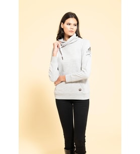 Yaka Kordon Detaylı Kanguru Cep Gri Sweatshirt