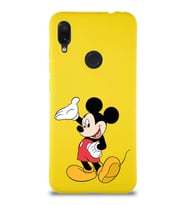 Xiaomi Redmi Note 7 Soft Premier Kapak Mickey Mouse-C Tasarımlı Silikon Kılıf - Sarı (Şeffaf)