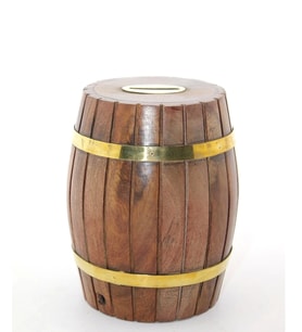 Pirinç Ahşap Fıçı Kumbara 12.5 Cm Wb535