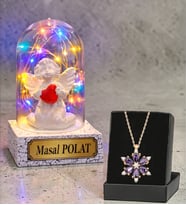 Renkli Led Işıklı Kişiye Özel Fanus ve Gerçek Ametist Taşlı Lotus Kolye (Model 8)