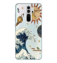 Redmi Note 8 Pro Uyumlu Güneş ve Dalga Desenli Şeffaf Telefon Kılıfı