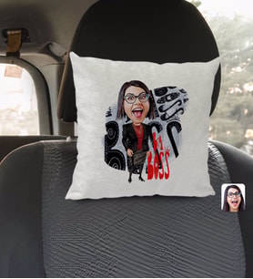 BK Gift Kişiye Özel Kadın Big Boss Karikatürlü Kare Araç Koltuk Yastığı-3