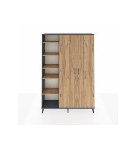 Arges Gardrop 7 Raflı 2 Kapaklı Tek Askılı 132x30x195 Antrasit-Çam