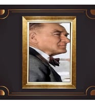 Altın Varaklı Çerçeveli Paspartulu Atatürk Tablo z5157 (Gold)