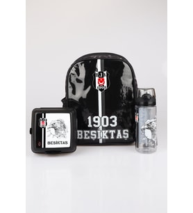 DEKOMUS İLE LİSANSLI BEŞİKTAŞ TEK BÖLMELİ KÜÇÜK BOY 32 CM ANAOKUL ÇANTASI,BESLENME KABI VE 500 ML TRITAN MATARA SETİ