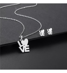 Kişiye Özel 925 Ayar Gümüş Love Kolye Küpe Seti