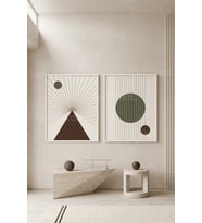 Geometrik Minimalizm 2'li Ahşap Çerçeveli Tablo Seti