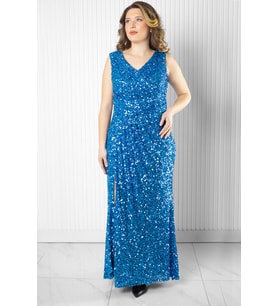 Pul Payetli Abiye Elbise İndigo MDV372
