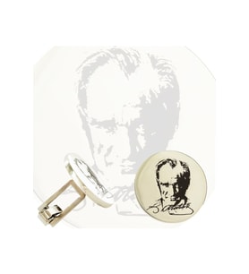 925 Ayar Gümüş Kemal Atatürk İmzalı Erkek Kol Düğmesi Özel Gün Hediyesi