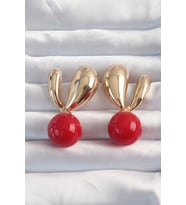 Pirinç Gold Renk Kırmızı Yuvarlak Tasarım Küpe - TJ-BKP9171