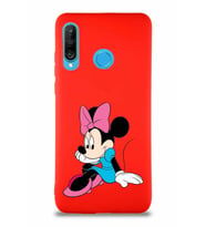 Huawei P30 Lite Soft Premier Kapak Minnie Mouse-E Tasarımlı Silikon Kılıf - Kırmızı (Şeffaf)