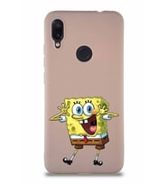 Xiaomi Redmi Note 7 Soft Premier Kapak Sünger Bob Tasarımlı Silikon Kılıf - Pudra (Şeffaf)