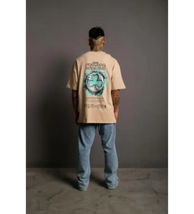 Erkek Sırt Baskılı T-shirt - Bej