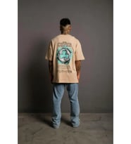 Erkek Sırt Baskılı T-shirt - Bej