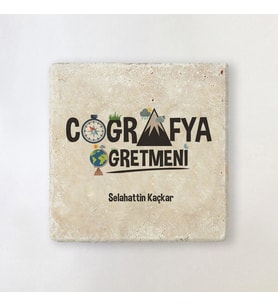 Kişiye Özel Coğrafya Öğretmenine Hediye Taş Bardak Altlığı