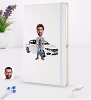 BK Gift Kişiye Özel Plakalı Erkek Fiat Egea Karikatürlü Beyaz Termo Deri Defter 16x24cm Model 1