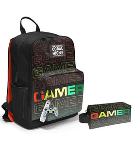 Coral High Dört Bölmeli Ortaokul Sırt Çantası ve Kalemlik Seti - Siyah Gri Gamer - Erkek Çocuk
