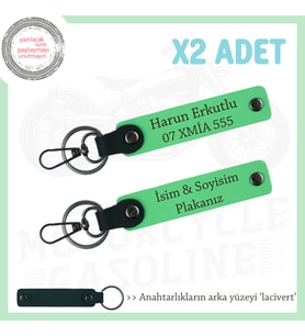 Kişiye Özel Plaka & İsimli Deri Anahtarlık Çifti – Fonksiyonel ve Şık Hediye, Fıstık Yeşil-lacivert
