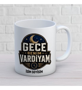 Kişiye Özel Gece Kuşu Tasarımlı Gece Benim Vardiyam İsimli Seramik Kupa