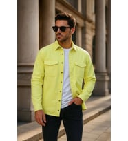 Erkek Oversize Jean Gömlek Neon Yeşil