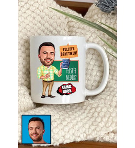 Erkek Felsefe Öğretmenine Hediye Karikatürlü Beyaz Kupa Bardak
