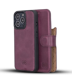 Bouletta Apple iPhone 13 Pro Uyumlu Deri Cüzdanlı Kılıf CZ7 Mor