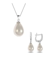 925 Ayar Gümüş Damla Model Kolye Küpe Inci Set (İnci)