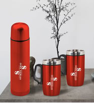 BK Gift Kişiye Özel Deri Çantalı Kırmızı Seyahat Termosu ve İkili Termos Mug Hediye Seti - 6