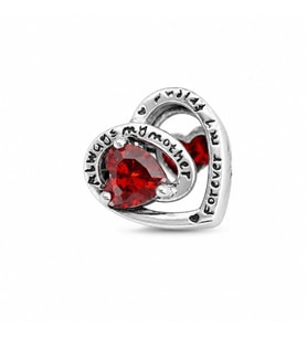 CM Jewelry Kırmızı Zirkon Taşlı Kalp Çelik Charm
