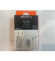 Megatech Mt-25w QC:3.0 PD:3.0 Ev Şarj Kafa+ Type-C To Type-C Şarj Kafası Hızlı Şarj