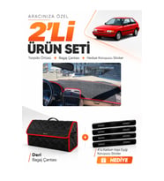 MAZDA 323 HATCHBACK BG KASA (1991-1995) Uyumlu Torpido Örtüsü + Deri Bagaj Çantası Seti - Siyah Kırmızı