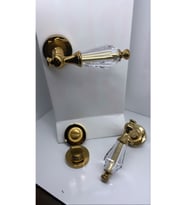 Topkapı Kristal Albrifin Rozetli Wc Kapı Kolu (Gold)