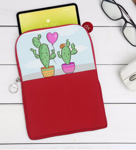 BK Gift Kaktüs Tasarımlı Taşınabilir Koruyucu Tablet Kılıfı & Organizer Çanta - Kırmızı-2