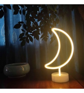 Dekoratif Pilli Ay Tasarımlı 3D Neon Led Masa Ve Gece Lambası (5343)