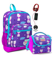 Coral High Kız Çocuk İlkokul Okul Çantası Seti Pembe Mor Kedi
