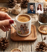 Kişiye Özel Karikatürlü Orta Dünya Sevgililer Türk Kahvesi Fincanı Sevgililer Günü Hediyesi